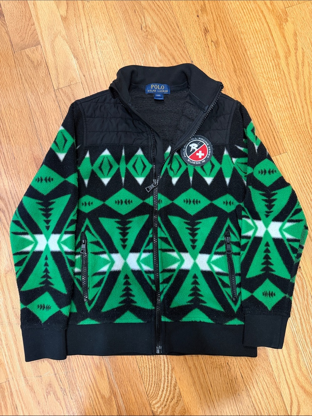 Polo by Ralph Lauren Black & Green Geometric Zip-Up Sweater Jacket